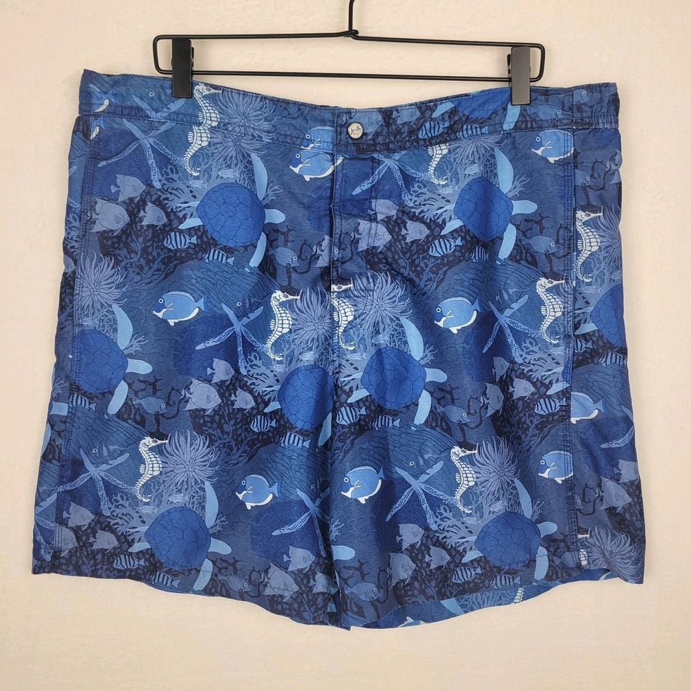Southern Tide Mens Swim Trunks The Skipjack  L Turtle Seahorse Fish Water Shorts